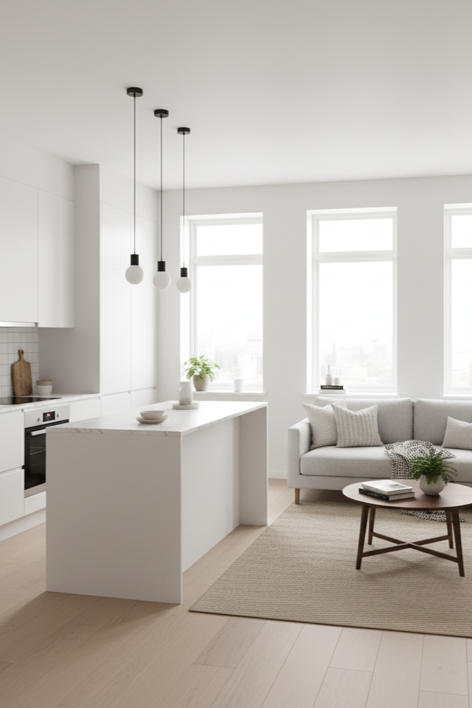 small open kitchen and living room