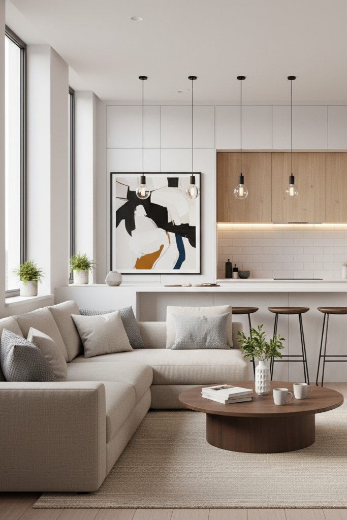 small open kitchen and living room