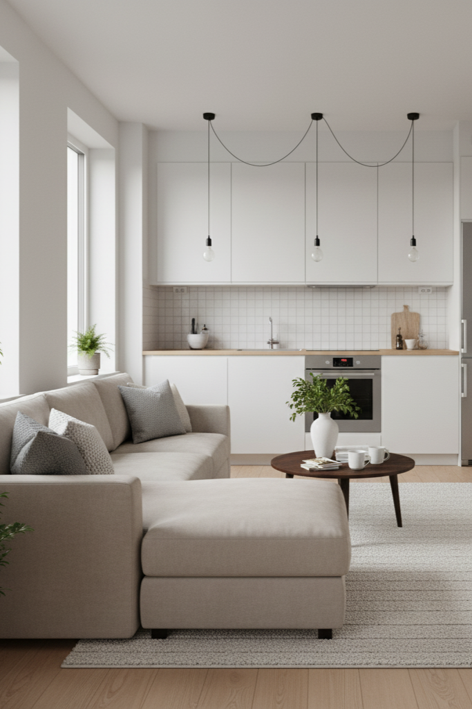 small open kitchen and living room