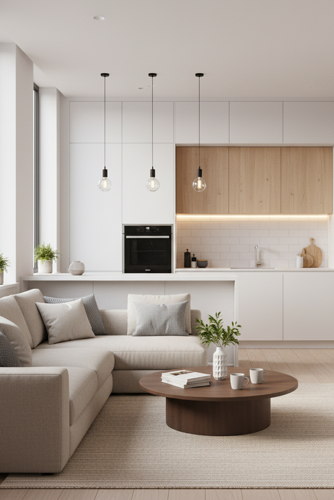 small open kitchen and living room