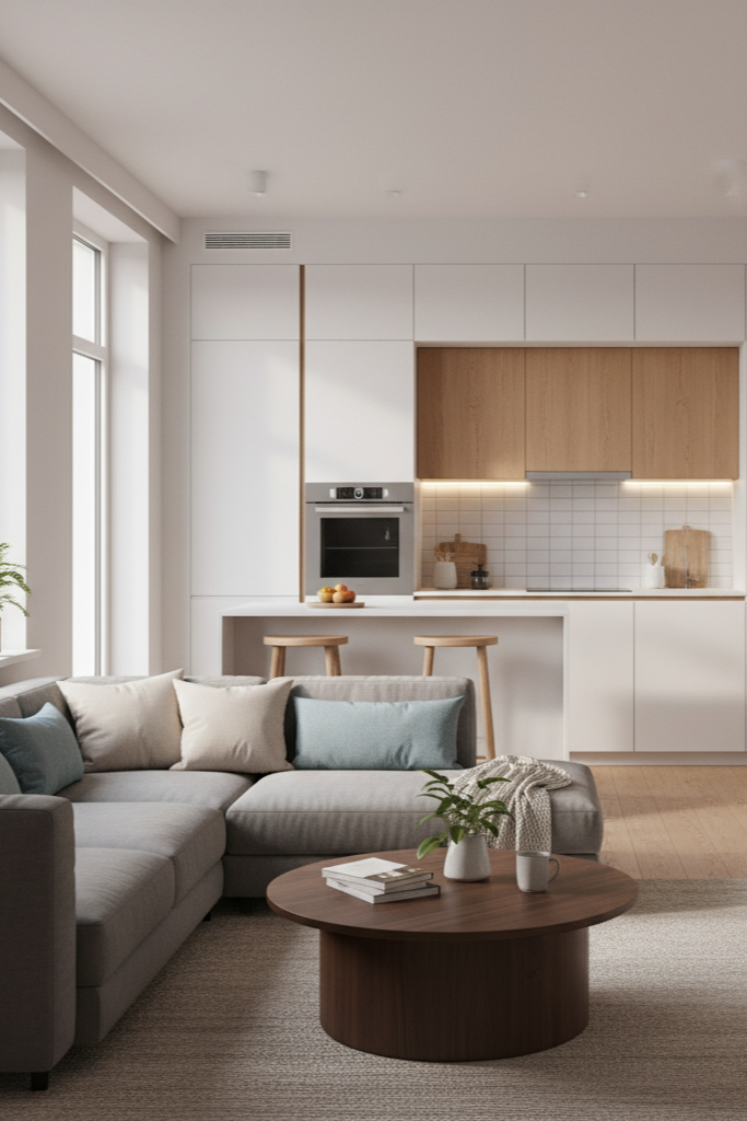 small open kitchen and living room